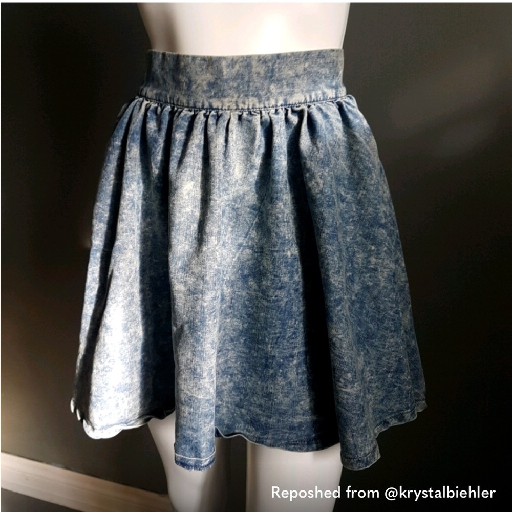 Acid Wash Denim mini skater Skirt